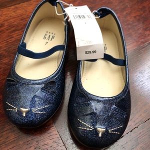 Baby GAP toddler blue w/glitter cat theme shoes